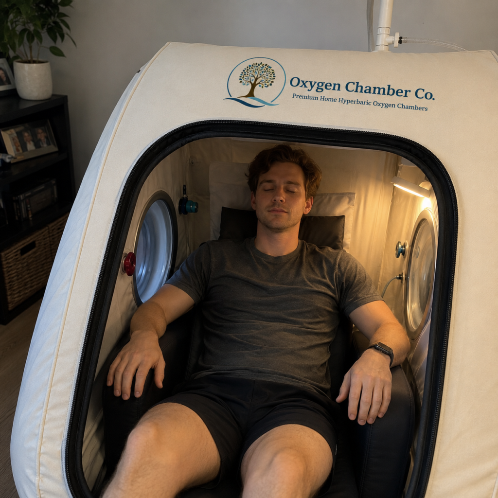 Man sitting in oxygen chamber